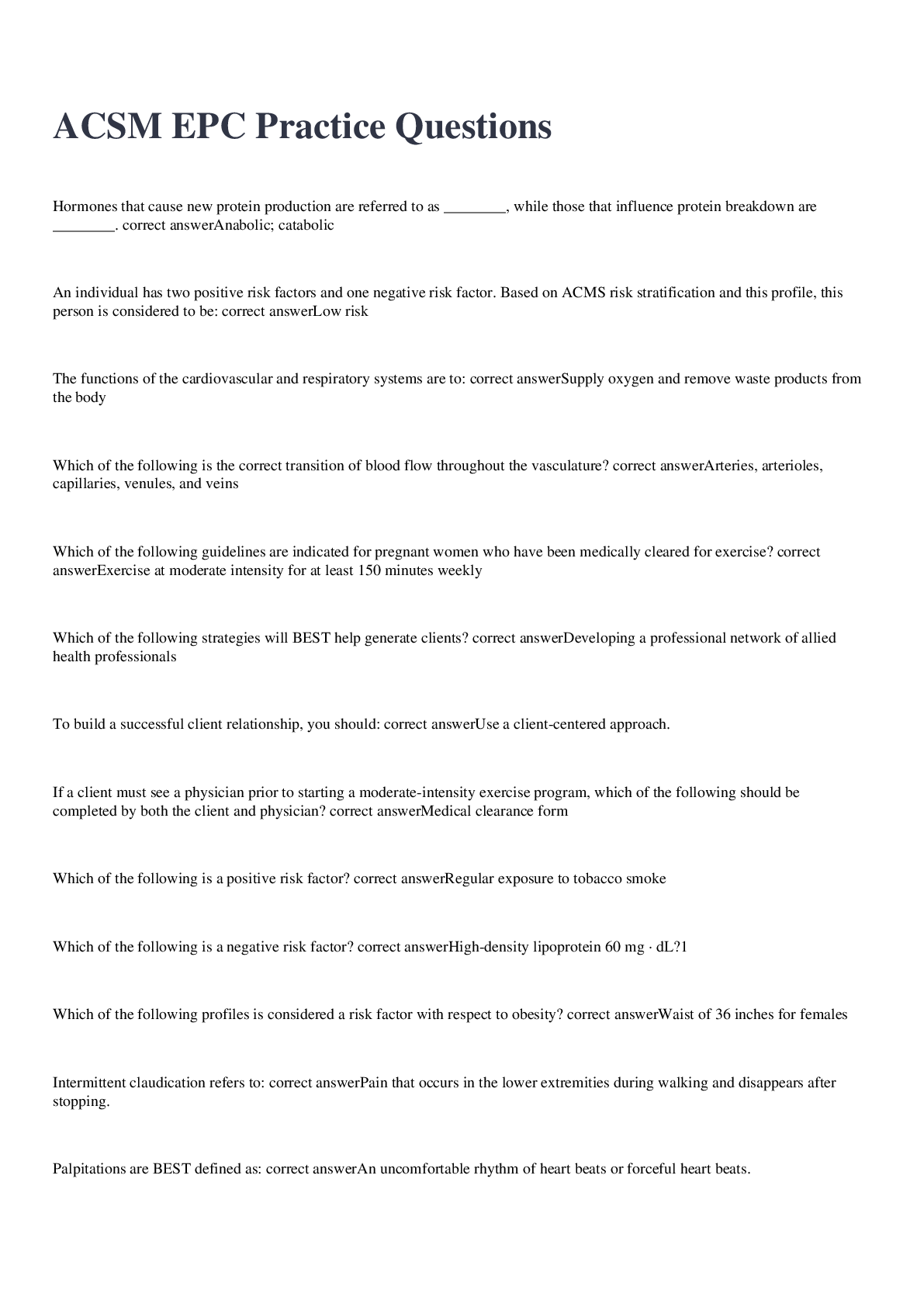 Preview image for ACSM EP-C PREP-U Questionsand answers 2022/2023